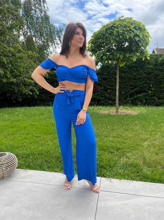 Ensemble pantalon / top bleu roi